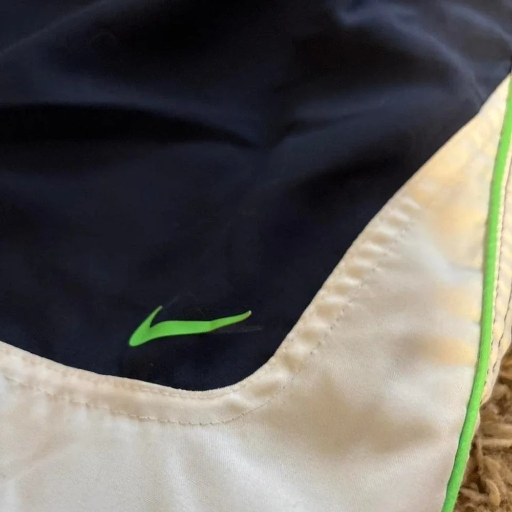 VINTAGE Nike Swim Trunks Mens Medium Blue Black Spell Swim TrunksY2K - Picture 2 of 7